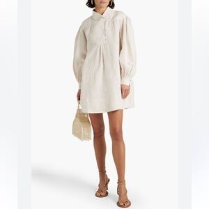 Ulla Johnson Dania Striped Linen Mock Neck Short Mini Tunic Dress Size‎ 2 XS